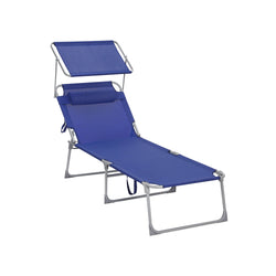 Solstola - Lounger - Garden Chair - Extra Large - 71 x 200 x 38 cm - Skattepliktiga upp till 150 kg - med nackstöd och tak - justerbar ryggstöd - vikning - blå