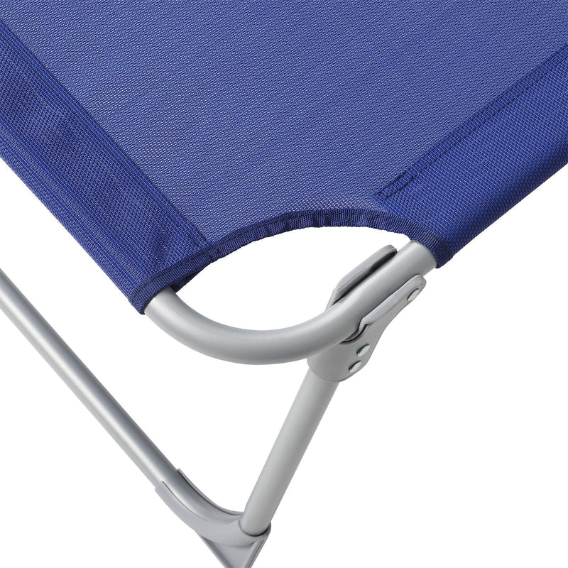 SUNBED - Lounger - puutarhatuoli - erityisen suuri - 71 x 200 x 38 cm - verotettava 150 kg - niskatuki ja katos - säädettävä selkänoja - taitettu - sininen