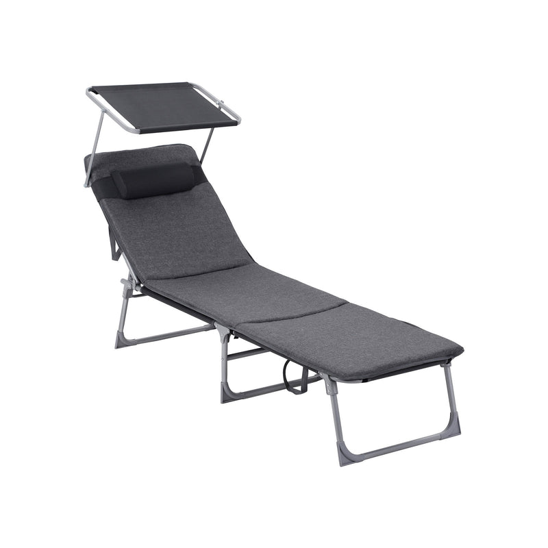 Lounger - Chaise longue - pliage - avec appuie-tête - avec visière solaire - gris foncé