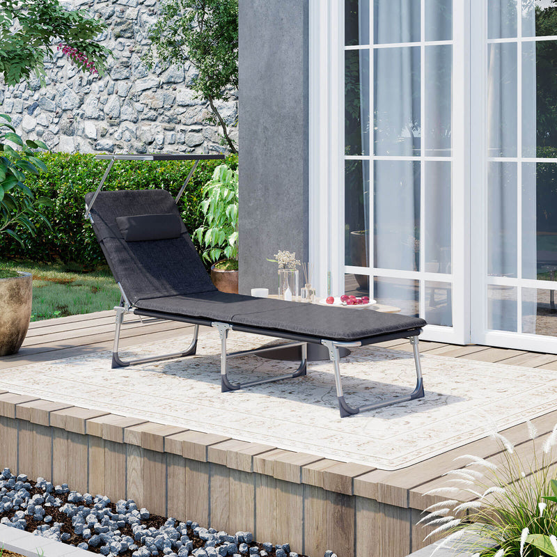 Lounger - Chaise longue - pliage - avec appuie-tête - avec visière solaire - gris foncé