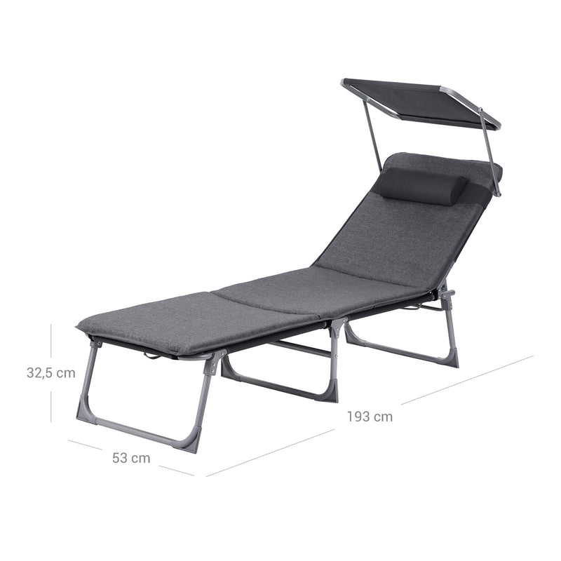 Lounger - Chaise longue - pliage - avec appuie-tête - avec visière solaire - gris foncé