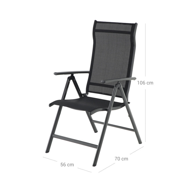 Tuinstoelen - Set van 4 - Klapstoelen - Buitenstoelen - Met robuust aluminium frame - Zwart