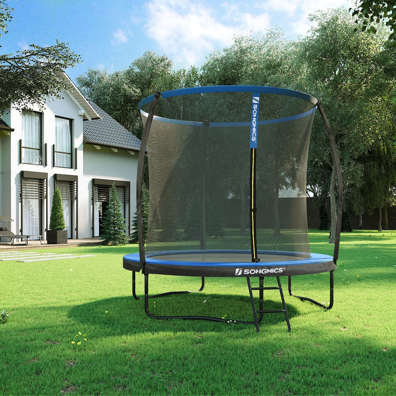 Trampoline de jardin - trampoline - avec net - rond - avec escaliers - Ø 244 cm - bleu