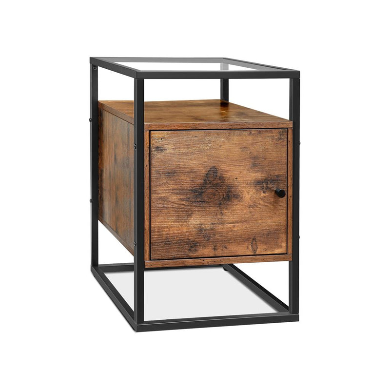 Table de chevet - armoire de salon - table d'appoint - table basse - avec verre - brun vintage / noir