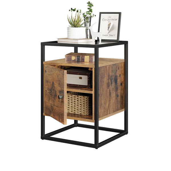 Sengbord - Stue Cabinet - Side Bord - Sofabord - med glas - Vintage brun / sort