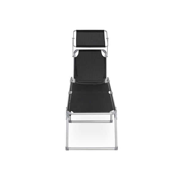 Lounger - Scaun de grădină - 65 x 200 x 48 cm - capacitate de până la 150 kg - cu baldachin de soare - spătar - negru