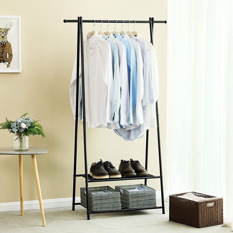 Metal Jacket Rack With Shoe Rack - Clothing Rack - Svart