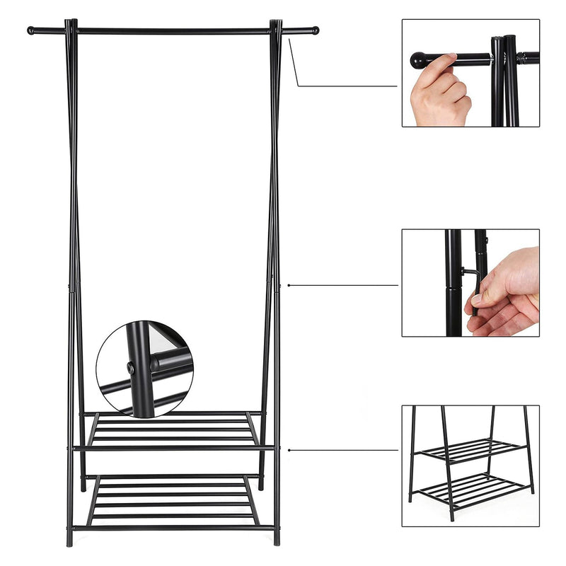 Metaljakke rack med sko rack - tøjstativ - sort