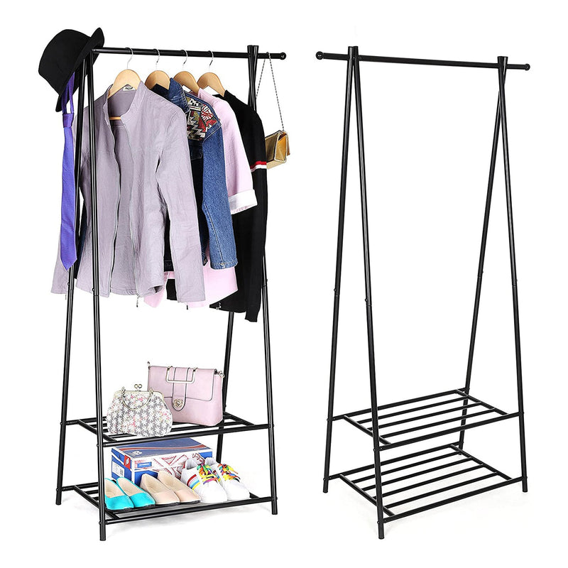 Metal Jacket Rack With Shoe Rack - Clothing Rack - Svart