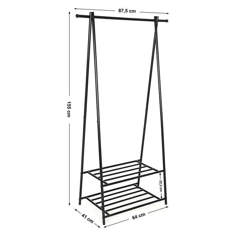 Metaljakke rack med sko rack - tøjstativ - sort