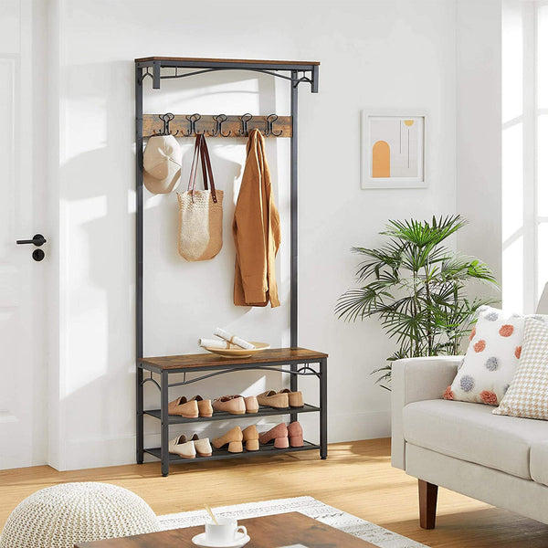 Armoire - Rack à chaussures avec siège - porte-vêtements - avec 5 crochets détachables - Design industriel