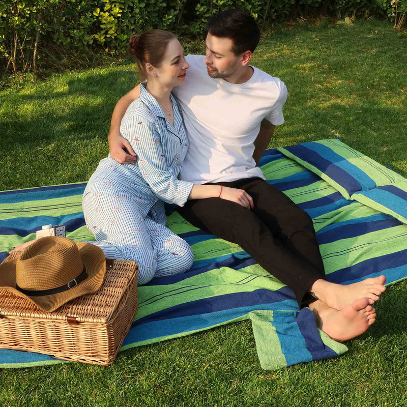 Hangmat - 2 personen - met 2 kussens - Blauw-groen - Draagvermogen tot 300 kg