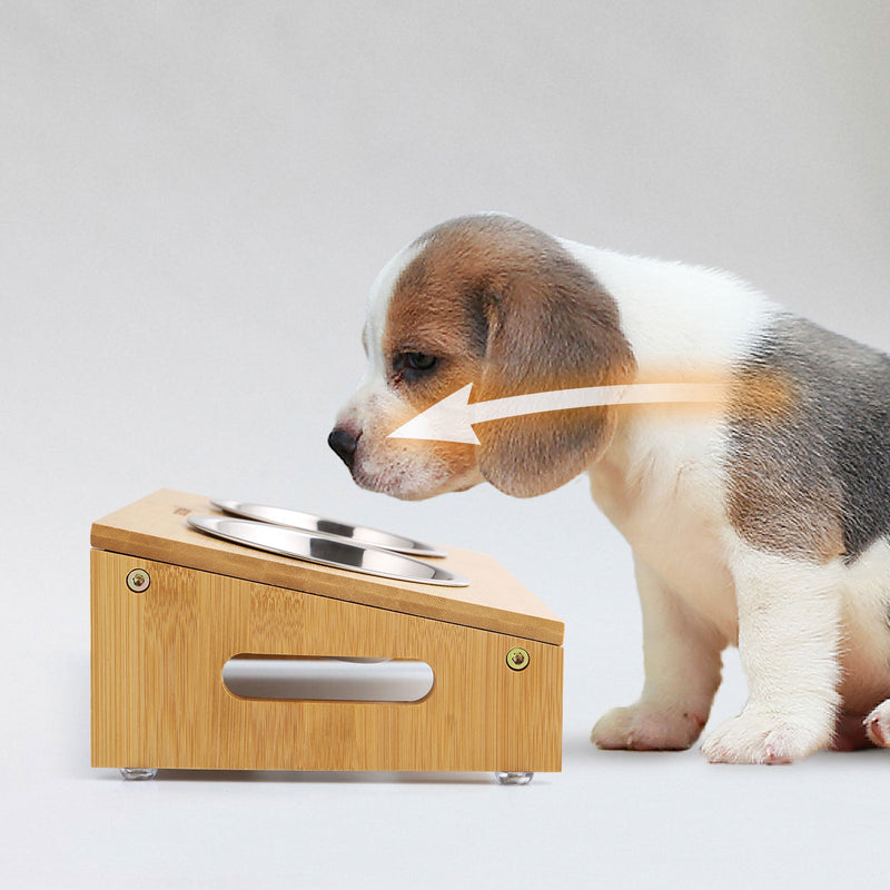 Hondenbak - Etensbak - Met bamboe frame - Voor honden en katten - 2 voerbakken