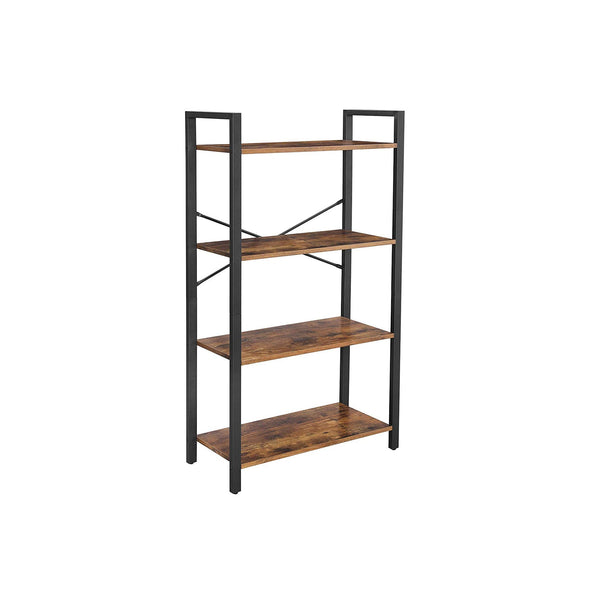 Boekenkast - Met 4 niveaus - Opbergrek - Stalen frame - Hoogte 120 cm - Bruin-zwart