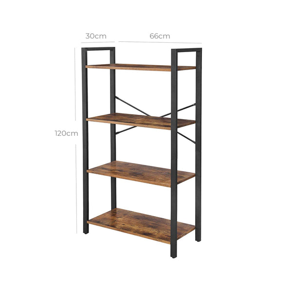 Boekenkast - Met 4 niveaus - Opbergrek - Stalen frame - Hoogte 120 cm - Bruin-zwart