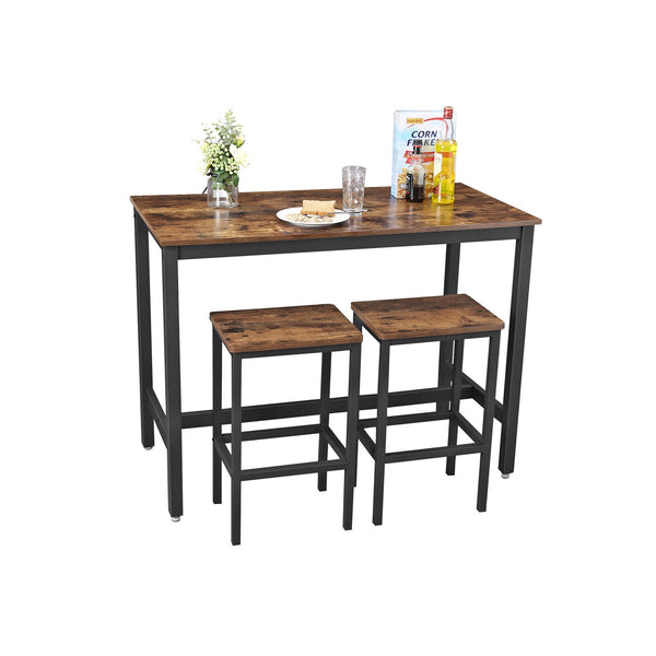 Table de bar - avec 2 tabourets de bar - table haute - 120 x 60 x 90 cm - noir brun vintage