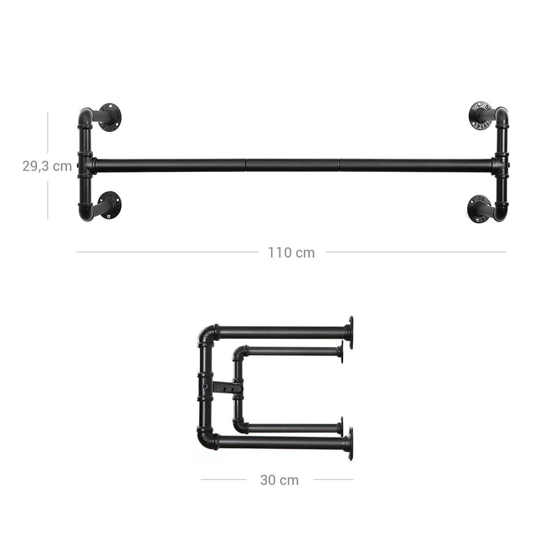 Kledingstang - Voor aan de wand - Kapstok - In industrieel design - Zwart