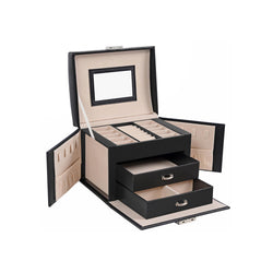 Smyckesbox - Jeweler Box - Jewelry Box - Portable - Låsbar juvelerbox - med 2 lådor - Mirror - Slot and Key