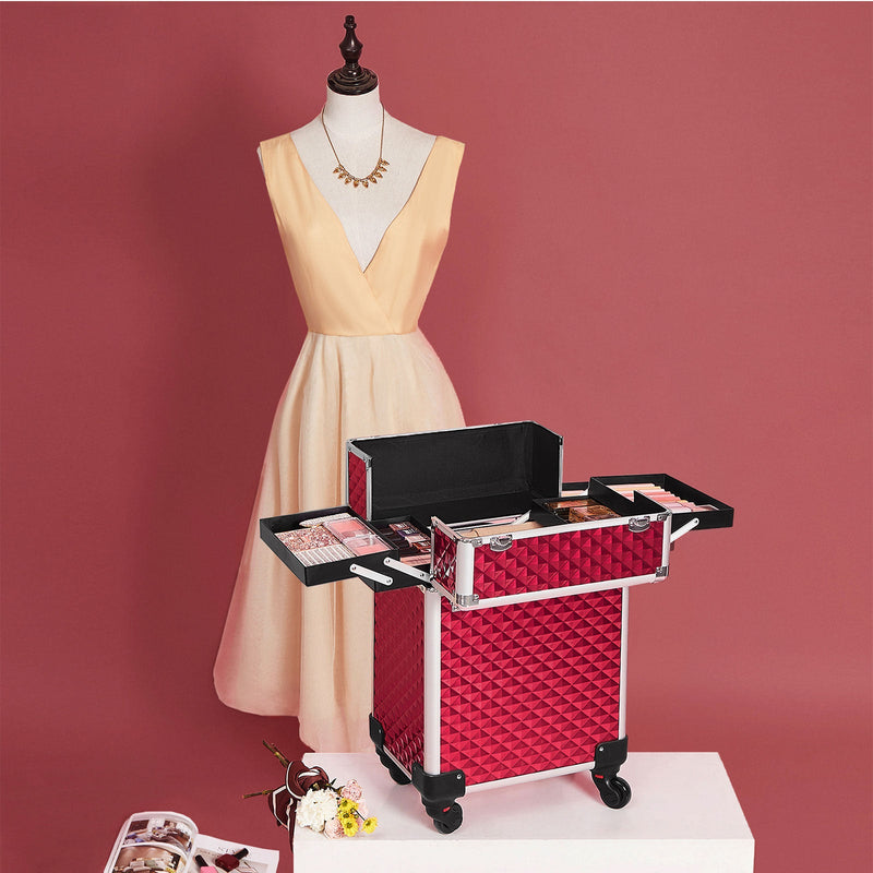 Cosmetics Case - Trolley - Make -Up Case - Face -Made Case - Med Handle - Med 4 Wheels - Pink