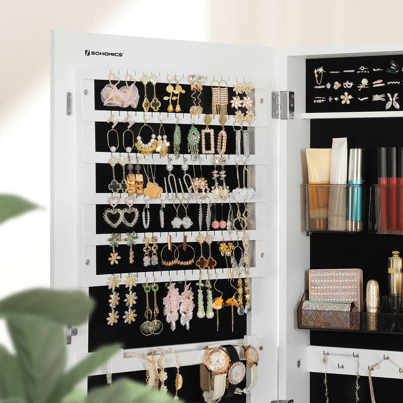 Armoire à bijoux - armoire suspendue - avec miroir - avec serrure - blanc