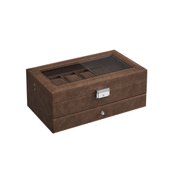 Watchbox - Watch Box - With Drawer - Glass Lid - Brown