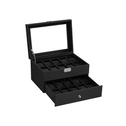 Watchlet - Watchbox - cu 2 niveluri - capac de sticlă - negru