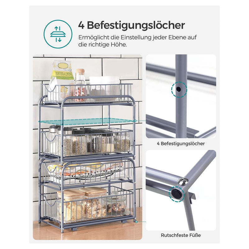 Keukenorganizer - Keukenrek - 2 uittrekbare lades - Voor kast - Stapelbare - Zilver