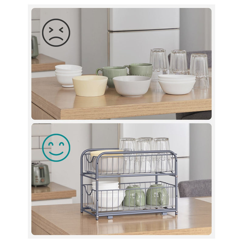 Køkkenarrangør - Kitchen Rack - 2 Udvidelige skuffer - Til skab - Stabelbar - Sølv