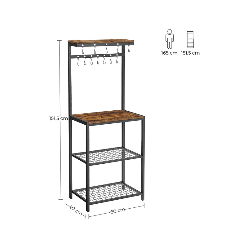 Rack de cuisine debout avec crochets - Design industriel - marron / noir