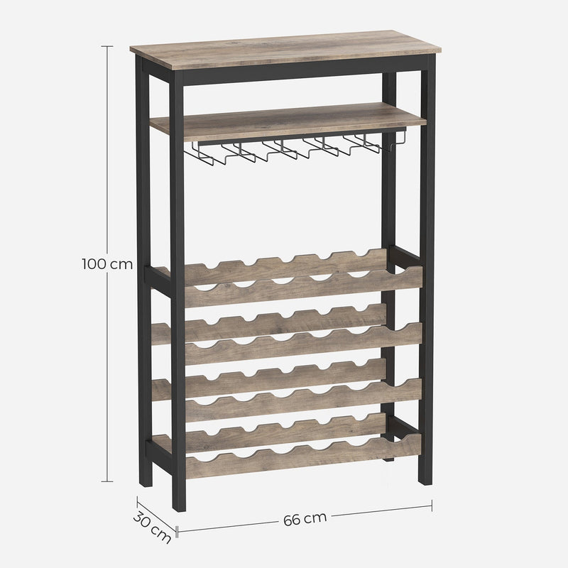 Bas à vin - armoire à vin - avec porte-verre - support pour 24 bouteilles - gris -zwart