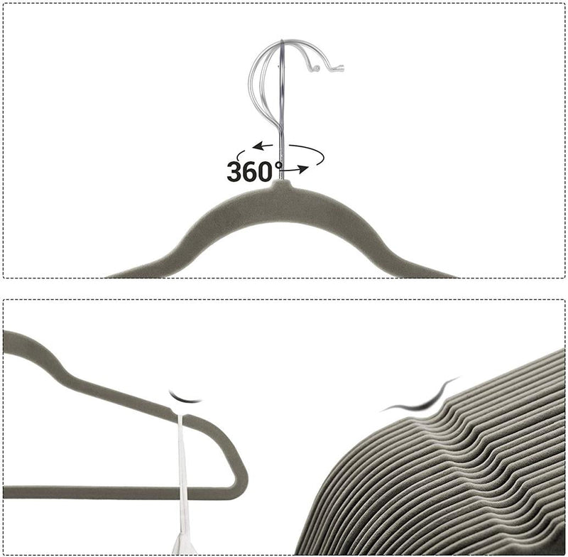 Tyghängare - Hängen - Velvet - Uppsättning med 30 stycken - 43,5 cm lång - klädhängare - 360 -graders roterande krok