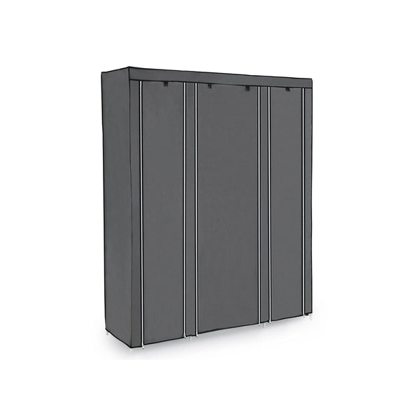 Armoire - tissu garde-robe - avec tige de vêtements - 3 portes rouleaux -175 x 150 cm - gris