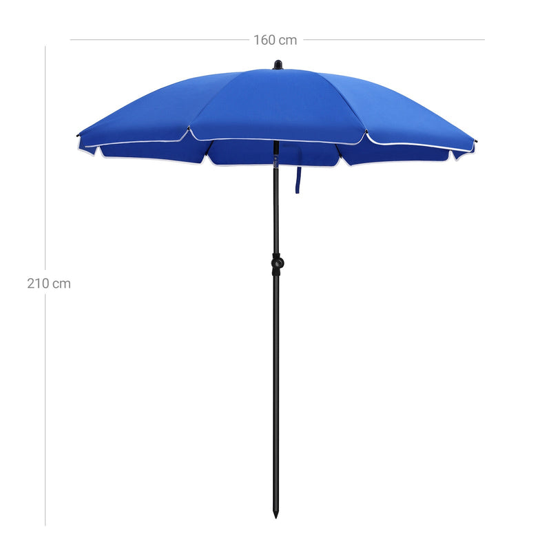 Parasol - Garden Parasol - Ø 160 cm - ottekantet - vippbar - med krumtap - blå