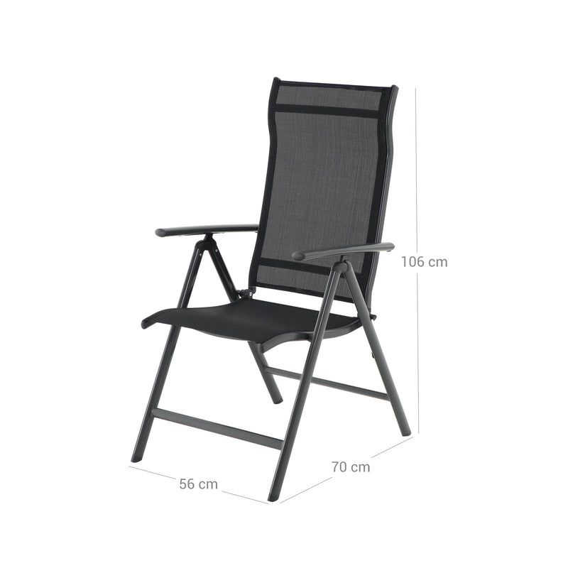 Chaise de jardin - chaise pliante - avec cadre en aluminium robuste - dossier réglable - noir