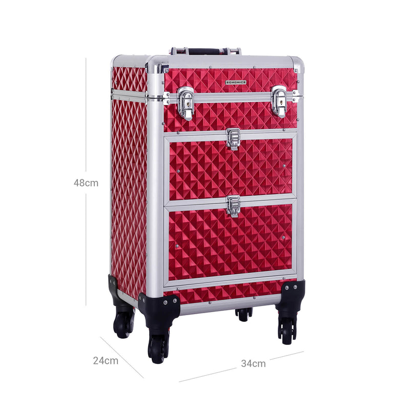 Vagn - kosmetiskt fodral - Aluminium Makeup -omslag - Skönhet Case - Red