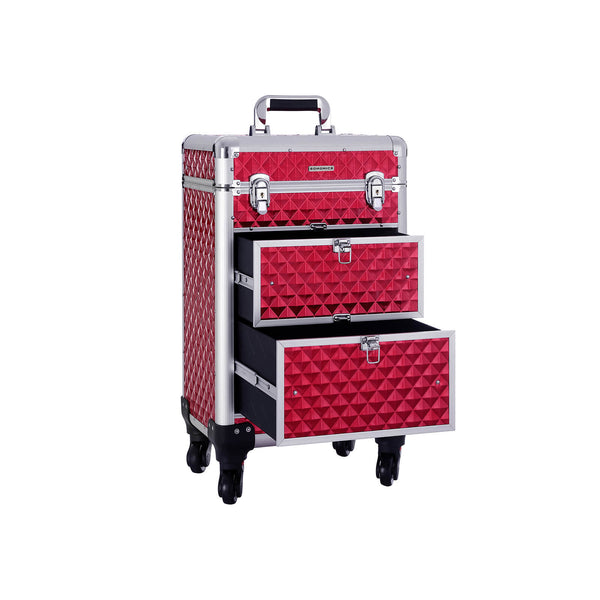 Vagn - kosmetiskt fodral - Aluminium Makeup -omslag - Skönhet Case - Red