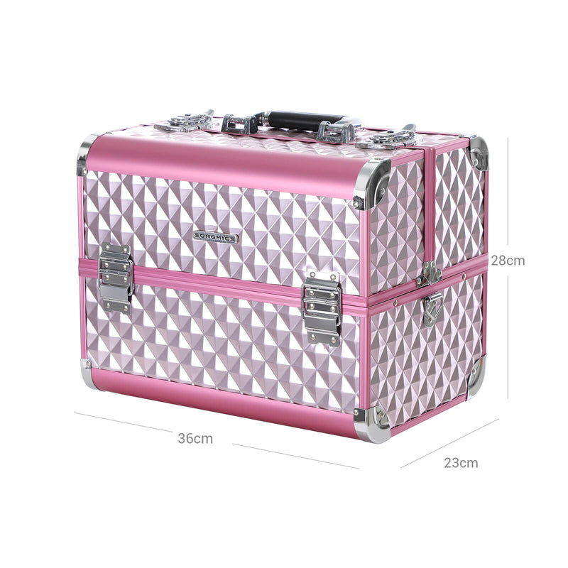 Make-up box - Toiletbox - Roze-zilver - 36 x 28 x 23 cm