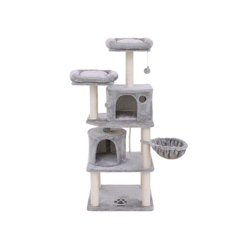 Scratching Post - Cat Sleeping Place - 152 cm - avec pelouse - avec plate-forme - 2 grottes - gris clair