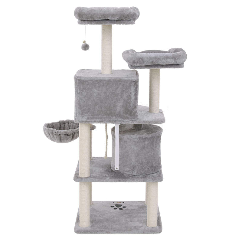 Scratching Post - Cat Sleeping Place - 152 cm - med græsplæne - med platform - 2 huler - lysegrå