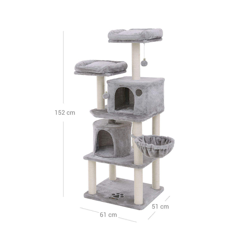 Post zgârietură - Cat Sleeping Loc - 152 cm - cu gazon - cu platformă - 2 peșteri - gri deschis