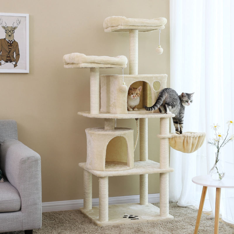 Scratching Post - 2 huler - 2 Plateauer - Cat Tree - 152 cm - Beige