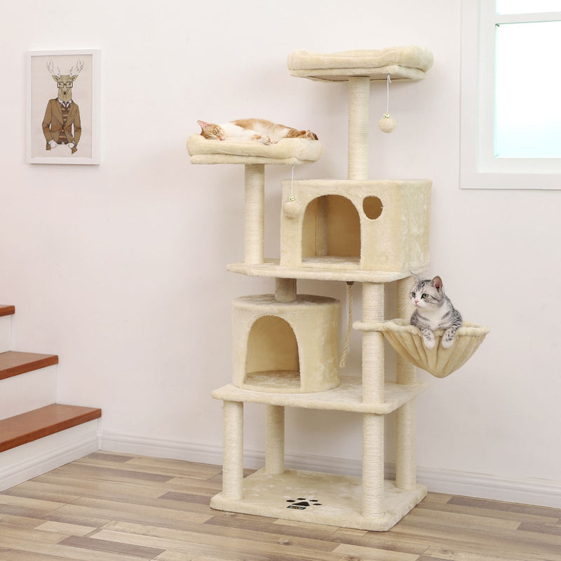 Scratching Post - 2 grottes - 2 plateaux - Arbre de chat - 152 cm - beige