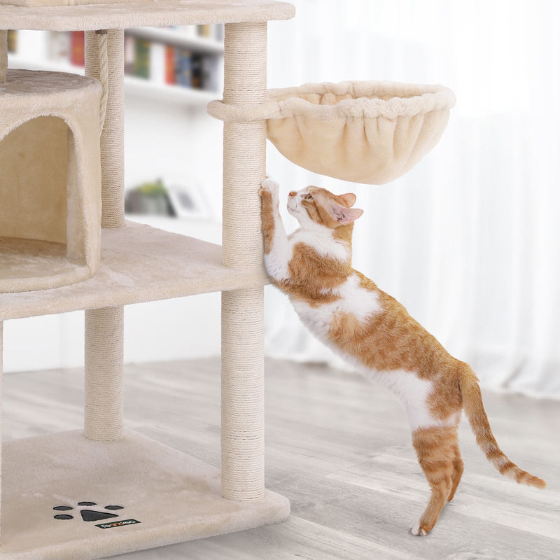 Scratching Post - 2 grottor - 2 platåer - kattträd - 152 cm - beige