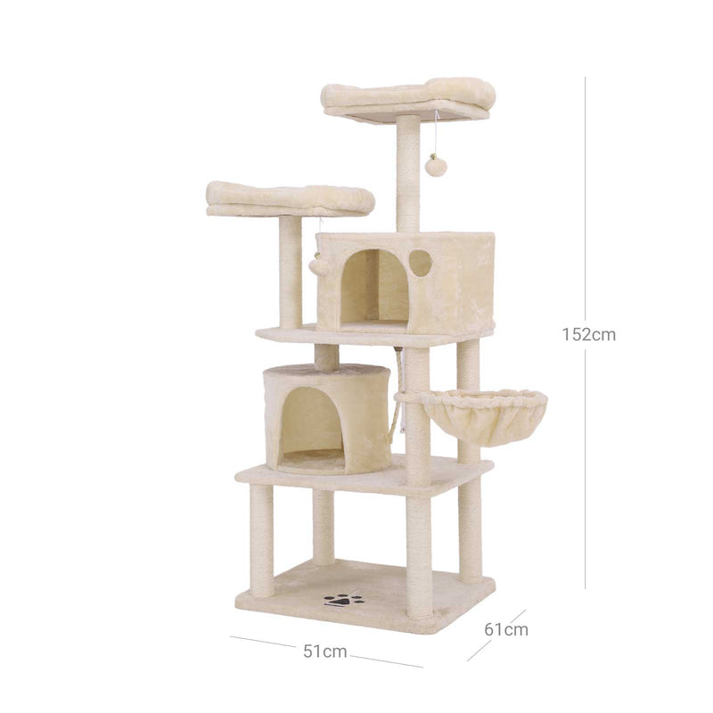 Scratching Post - 2 huler - 2 Plateauer - Cat Tree - 152 cm - Beige