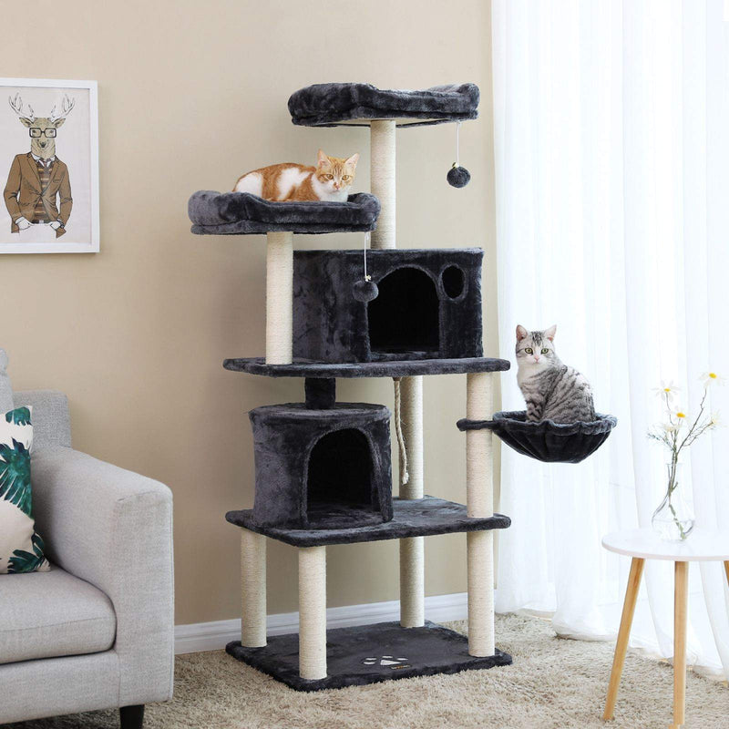 Scratching Post - avec 2 plates-formes - Hamming Mat - Couvercle souple - Gris foncé -152 cm