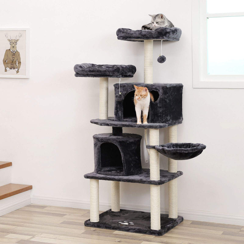 Scratching Post - avec 2 plates-formes - Hamming Mat - Couvercle souple - Gris foncé -152 cm