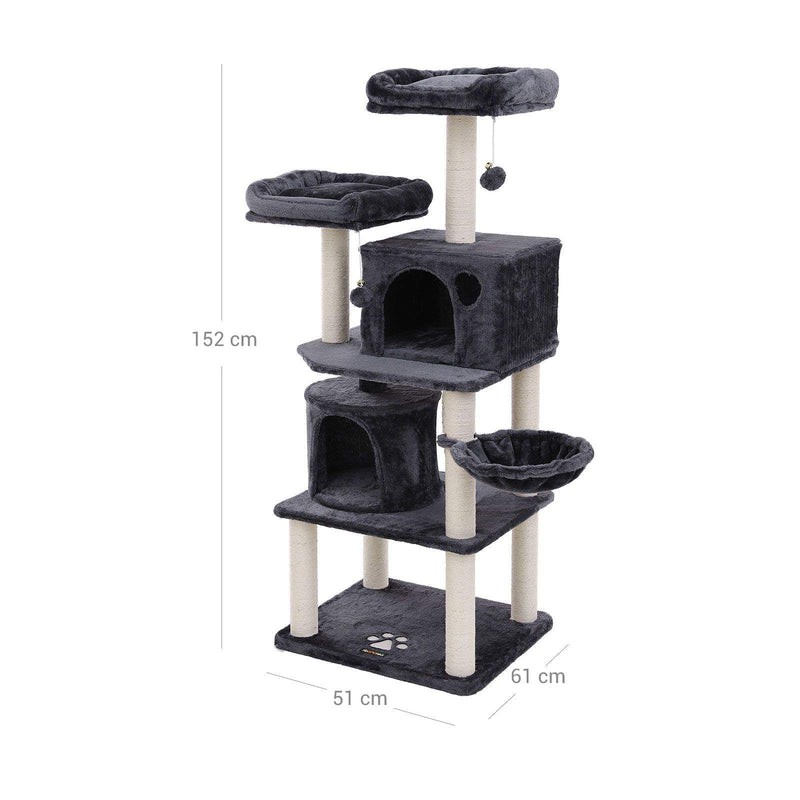 Scratching Post - Med 2 platforme - Hamming Mat - Soft Cover - Mørkegrå -152 cm