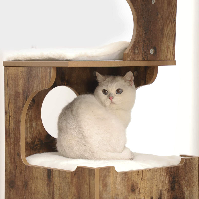 Cats zgârieturi - copac de pisici cu 3 șezlonguri și peșteră - maro
