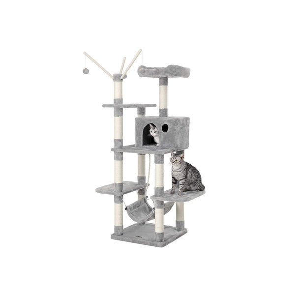 Scratching Post - arbre d'escalade - Perle stable - avec hamac - creux - Jouez un sceau 154 cm, gris clair