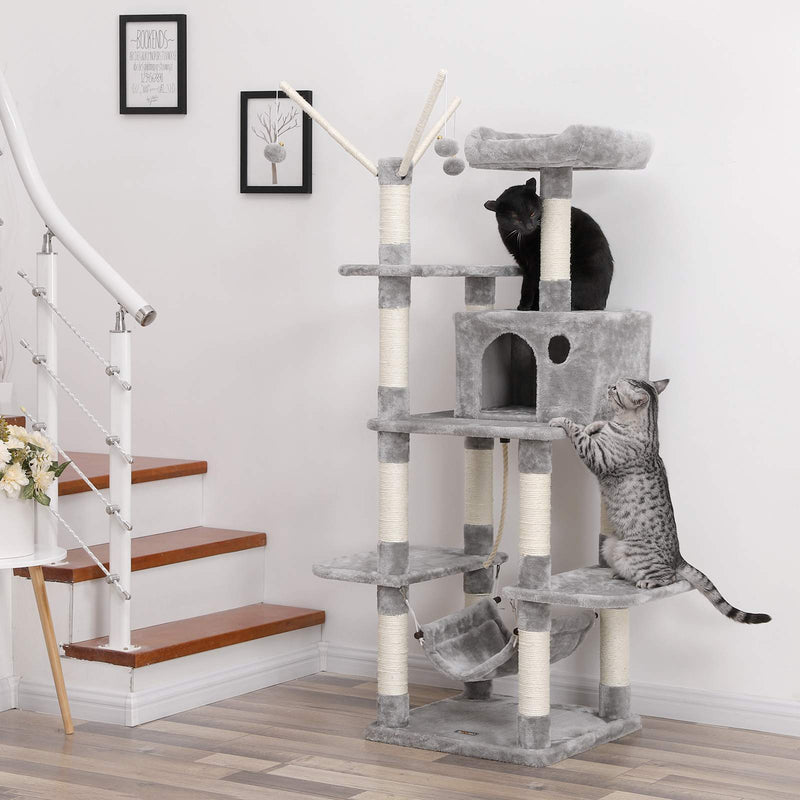 Scratching Post - arbre d'escalade - Perle stable - avec hamac - creux - Jouez un sceau 154 cm, gris clair